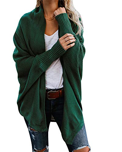 Damen Strickjacke Winter Herbst War Gestrickt Poncho Langarm Asymmetrisch Warm Elegant Locker Oversive Kimono Cardigan Mantel Strickwaren Grün von ZiXing