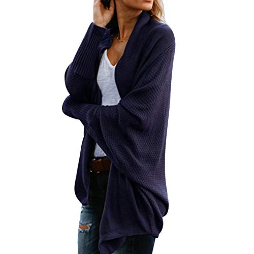 Damen Strickjacke Winter Herbst War Gestrickt Poncho Langarm Asymmetrisch Warm Elegant Locker Oversive Kimono Cardigan Mantel Strickwaren Marine von ZiXing