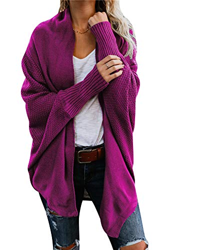 Damen Strickjacke Winter Herbst War Gestrickt Poncho Langarm Asymmetrisch Warm Elegant Locker Oversive Kimono Cardigan Mantel Strickwaren Rosered von ZiXing