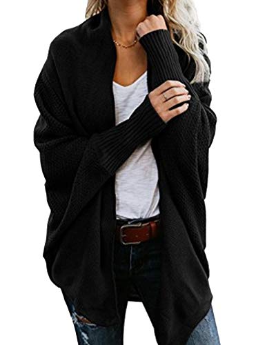 Damen Strickjacke Winter Herbst War Gestrickt Poncho Langarm Asymmetrisch Warm Elegant Locker Oversive Kimono Cardigan Mantel Strickwaren Schwarz von ZiXing