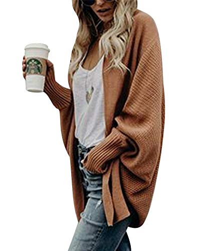 Damen Strickjacke Winter Herbst War Gestrickt Poncho Langarm Asymmetrisch Warm Elegant Locker Oversive Kimono Cardigan Mantel Strickwaren Ziegelrot von ZiXing