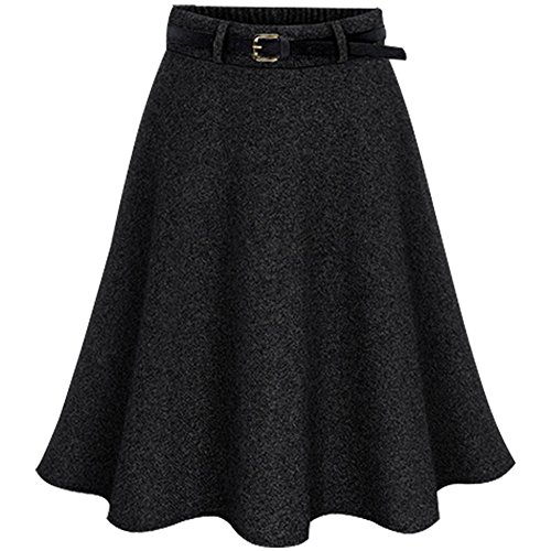 Damen Wolle Retro Faltenrock Winterrock Lange Verdichter A-Linie Rock Casual Minirock Schwarz 4X-Large von ZiXing