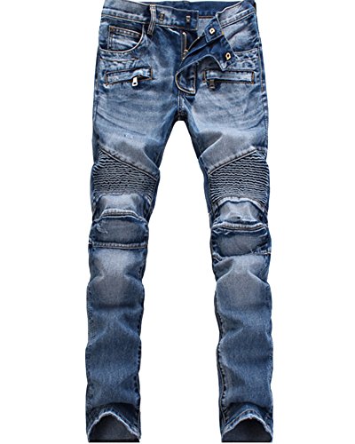 Herren Biker Jeans Slim Fit Zerrissen Jeans Hose Stretch Denim Hose blau 28 von ZiXing