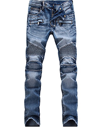Herren Biker Jeans Slim Fit Zerrissen Jeans Hose Stretch Denim Hose blau 34 von ZiXing