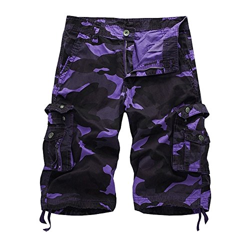 Herren Cargo Shorts Camo Bermuda Kurz Hose Camouflage Sommerhose Loose Fit Lila 36 von ZiXing