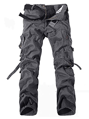 Herren Cargohose Loose Fit Freizeit Mehrere Tasche Outdoor Arbeitshosen Grau 38 von ZiXing