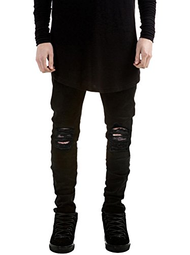 Herren Hose Ripped Jeans Slim-Fit Stretch-Destroyed Zerrissen Denim schwarz 30 von ZiXing