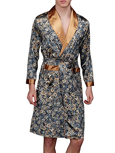 Herren Lange Klassische Schlafanzüge Charmeuse Morgenmantel Homewear Kimono Satin Bademäntel Robe Champagner XX-Large von ZiXing