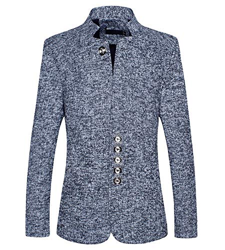 Herren Slim Fit Blazer Sakko Solid Casual Langarm Stehkragen Knopf Mantel Grau X-Large von ZiXing