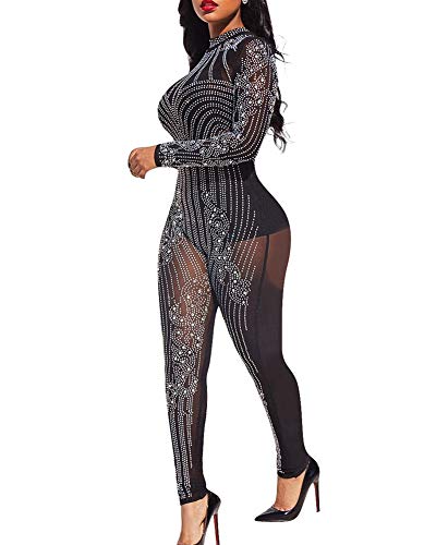 ZiXing Damen Elegant Sequins Glitzer Jumpsuits Pailletten Bodysuit Rompers Jumpsuit Overalls Schwarz L von ZiXing