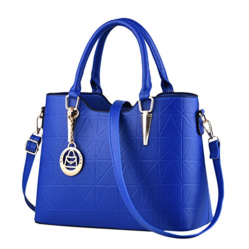 ZiXing Damen Klassisch Handtaschen Prägung Leder Schultertasche Henkeltaschen mit Metalldekoration Himmelblau von ZiXing