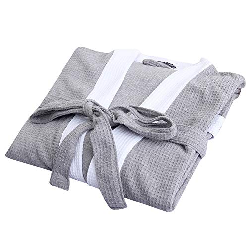 ZiXing Damen Klassische Bademantel Leicht Waffelpique Morgenmantel V Kragen Grau Small von ZiXing