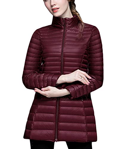 ZiXing Daunenjacke Damen Daunenmantel Ultra Leicht Stehkragen Parka Winter Mantel Übergangsjacke Rotwein M von ZiXing