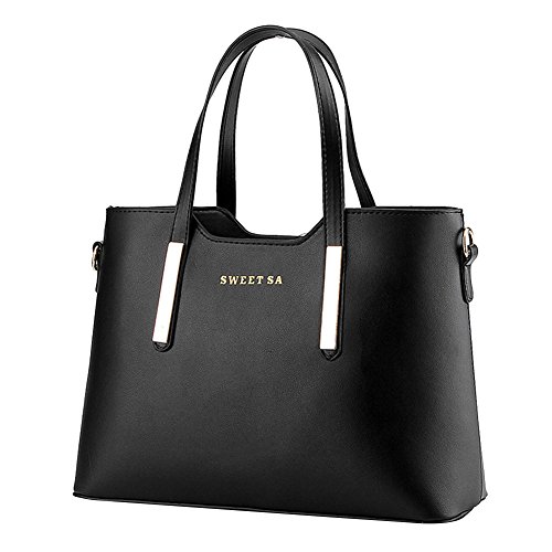 ZiXing Frauen PU Leder Handtaschen Schulter Beutel Reißverschluss Tasche Handtasche Umhängetasche Damen Hobo Bag Schwarz von ZiXing