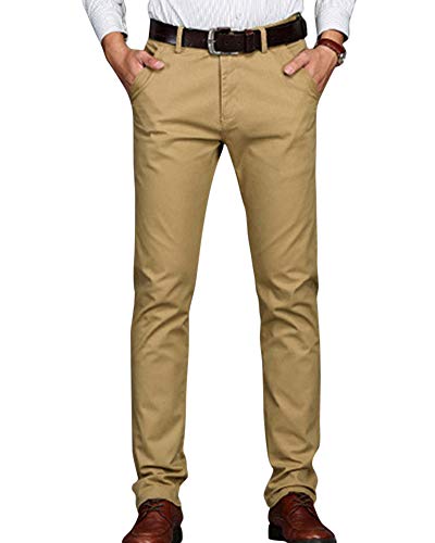 ZiXing Herren Chino Hose Regular Fit Freizeit Business Lang Khaki 28 von ZiXing