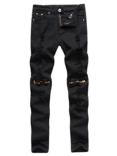 ZiXing Herren Jeanshose Destroyed Look Slim Fit Stretch Regular Jeans Hose schwarz 30 von ZiXing