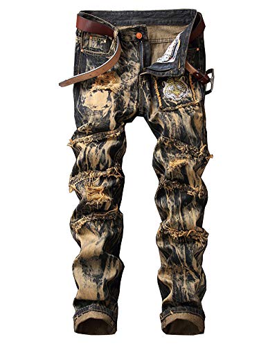 ZiXing Herren Jeanshose Stretch Skinny Hose Biker Jeans Destroyed Slim Fit Denim Hose Gelb 40 von ZiXing