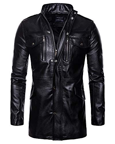 ZiXing Herren Lederjacke Mens PU Leder Jacken Slim Smart Fit Fleece Harrington Jacke Mantel Schwarz 3XL von ZiXing