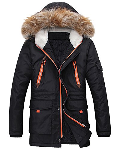 ZiXing Herren Mantel Jacket Extra Schwer Wind Wasserdicht Kalt Wetter Parka Kapuzenjack Jacke Kapuze Daunenjacke Schwarz X-Small von ZiXing