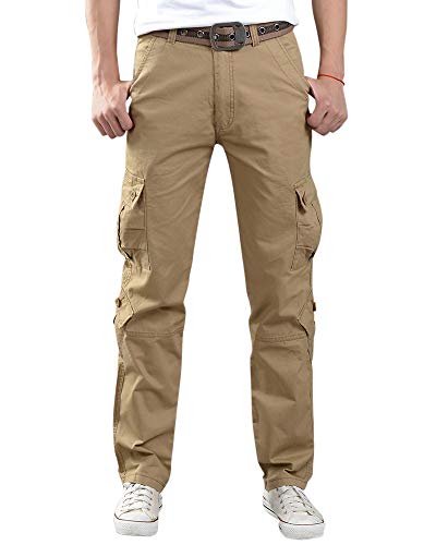 ZiXing Herren Outdoor Hose Cargo Trousers mit Vielen Taschen für Jagd Wandern Camping Khaki 29 von ZiXing