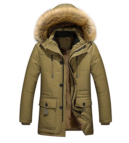 ZiXing Herren Parka Kapuzenjacke Winterjacke Kapuze Mann Sweatjacke Outdoor Übergangsjacke Khaki Large von ZiXing