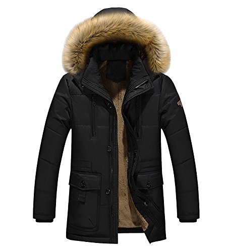 ZiXing Herren Parka Kapuzenjacke Winterjacke Kapuze Mann Sweatjacke Outdoor Übergangsjacke Schwarz Large von ZiXing