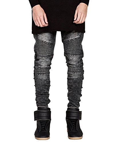 ZiXing Herren Slim Fit Jeans Biker auch Destroyed Stretch Denim Hose grau 33 von ZiXing