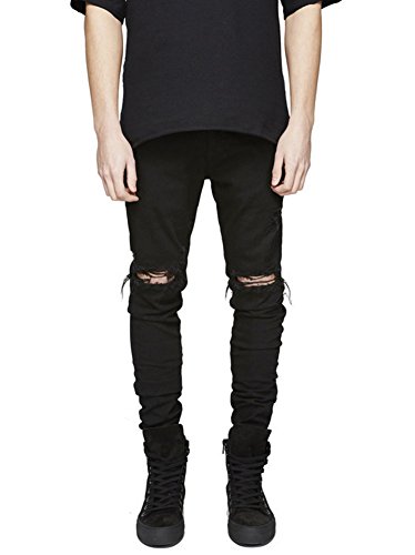 ZiXing Herren Slim Fit Jeans Stretch Beunruhigte Lochjeans Hose Denim schwarz 32 von ZiXing