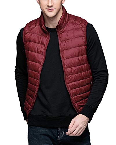 ZiXing Herren Weste Outdoor Daunenweste Ultra Leicht Ärmellose Daunenjacke Steppweste Dunkelrot XL von ZiXing