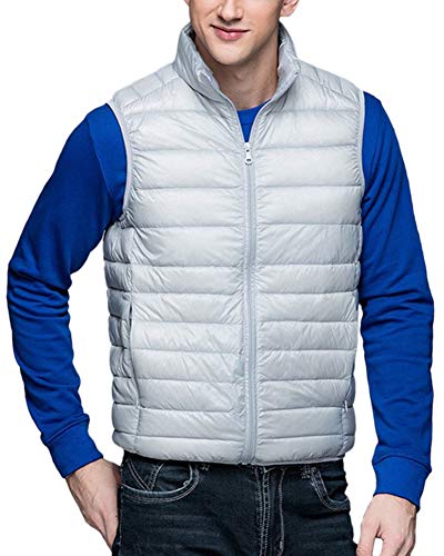 ZiXing Herren Weste Outdoor Daunenweste Ultra Leicht Ärmellose Daunenjacke Steppweste Grau 2XL von ZiXing