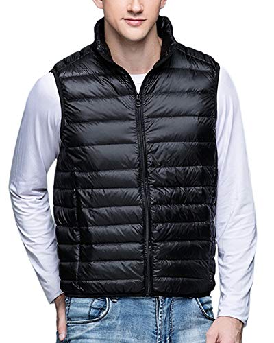 ZiXing Herren Weste Outdoor Daunenweste Ultra Leicht Ärmellose Daunenjacke Steppweste Schwarz XS von ZiXing