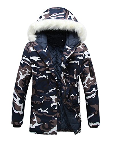 ZiXing Herren Winter Parka Lange Winterjacke Camouflage Übergangsjacke Outwear Warm Kapuzenjacke Blau X-Large von ZiXing