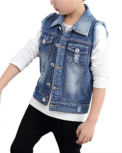 ZiXing Kinder Jungen Ärmellose Jeansjacke Jeansweste Denim Slim Fit Outwear Mantel Denim Blue S von ZiXing