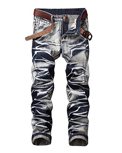 ZiXing Männer Jeanshose Slim Fit Stretch Destroyed Jeanshose Denim Jeans Hose Weiß 33 von ZiXing