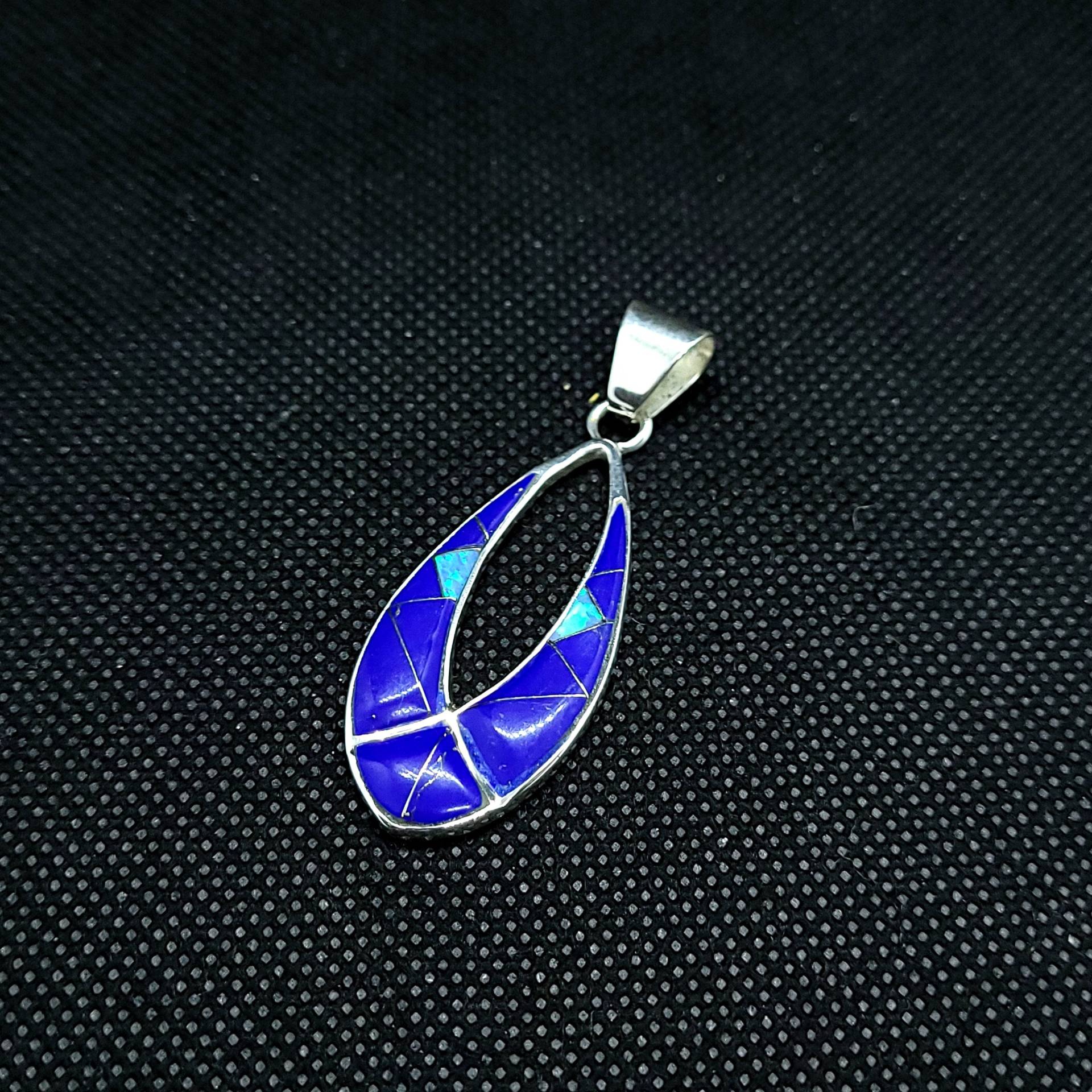 Tropfen Lapis Inlay Sterling Silber Anhänger Halskette von ZiaJewelers