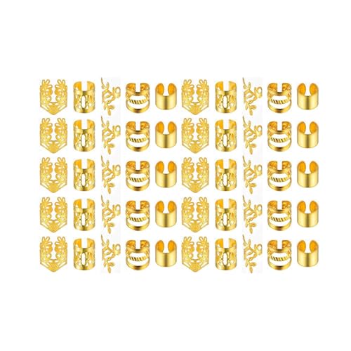 Ｚｉａｌｏｆｉ 40 Stück Dreadlocks Beads Schmuck Haar Ringe Braids Clips Metall Haar Cuffs Flechtzubehör mit Verstellbarer Öffnung für Damen für Party Festival Gesc, Gold 50st von Ｚｉａｌｏｆｉ