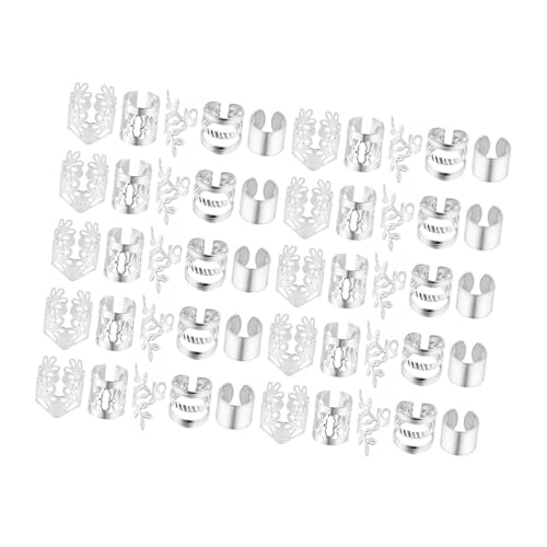 Ｚｉａｌｏｆｉ 40 Stück Dreadlocks Beads Schmuck Haar Ringe Braids Clips Metall Haar Cuffs Flechtzubehör mit Verstellbarer Öffnung für Damen für Party Festival Gesc, Silber 50stk von Ｚｉａｌｏｆｉ