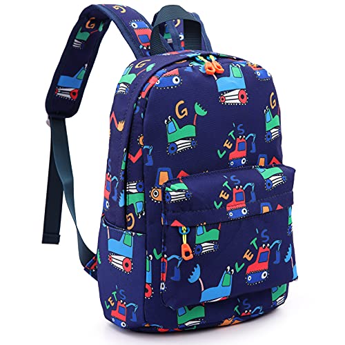 Zicac Kinderrucksack Jungen Bagger Kleinkind Schule Tasche Rucksack Kinder Kindergartenrucksack Daypack Cartoon Münze Geldbörse for 3-5 Jährige,Geschenk zum Kindertag (Indigo) von Zicac