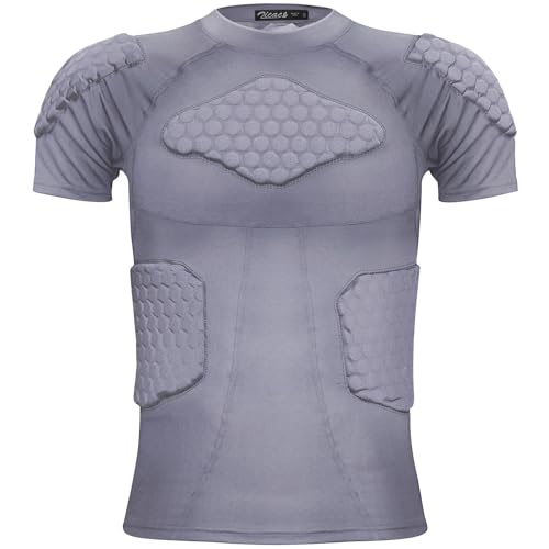 Zicac Sports Compression Shirt, Atmungsaktiv Stoßschutz Sport Tshirts Herren, Rundumschutz Kompressionsshirt Herren für Fußball Basketball Paintball Rugby Radfahren Curling Baseball (Grau) von Zicac