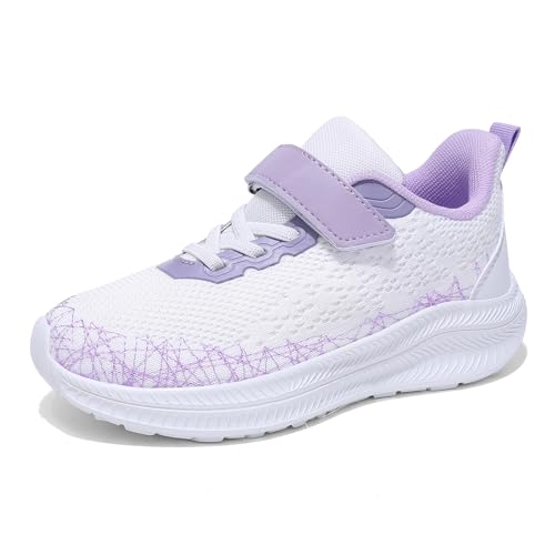 Zicurz Mädchen Turnschuhe Sportschuhe Mädchen Hallenschuhe Kinder Laufschuhe Schuhe Sneaker Atmungsaktiv Kinderschuhe Weiß Violett 39EU von Zicurz