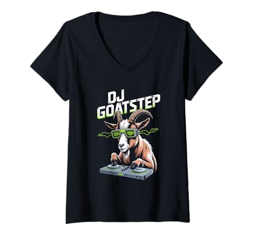 Damen DJ Goatstep Ziege EDM Dubstep Party Club Rave T-Shirt mit V-Ausschnitt Damen DJ Goatstep Ziege EDM Dubstep Party Club Rave T-Shirt mit V-Ausschnitt von Ziege DJ Elektro Dubstep Rave EDM Festival