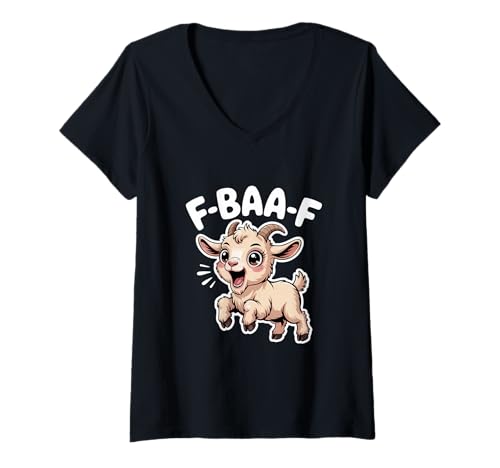 Damen F-BAA-F Lustige Ziege Babyziege Bauernhof Spruch T-Shirt mit V-Ausschnitt Damen F-BAA-F Lustige Ziege Babyziege Bauernhof Spruch T-Shirt mit V-Ausschnitt von Ziege Lustig Babyziege Bauernhof Meme Spruch Humor