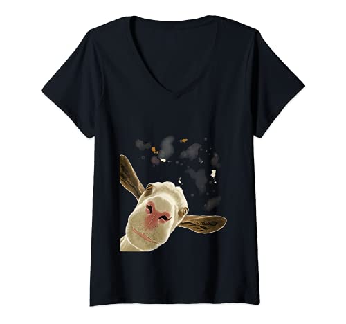 Damen Neugierige Ziege T-Shirt mit V-Ausschnitt Damen Neugierige Ziege T-Shirt mit V-Ausschnitt von Ziegen Geschenke