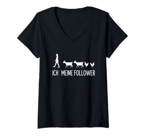 Damen Ich Meine Follower Ziegen Hühner Landwirt Bauernhof T-Shirt mit V-Ausschnitt Damen Ich Meine Follower Ziegen Hühner Landwirt Bauernhof T-Shirt mit V-Ausschnitt von Ziegen & Hühner Spruch Kleidung Für Bauern