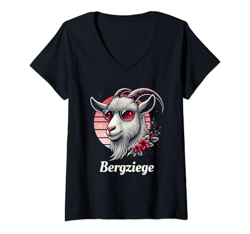 Damen Bergziege mit Sonnenbrille Ziegenbock Wandern Ziegen T-Shirt mit V-Ausschnitt Damen Bergziege mit Sonnenbrille Ziegenbock Wandern Ziegen T-Shirt mit V-Ausschnitt von Ziegenfreund Bergsteiger Wanderer Wandern Klettern
