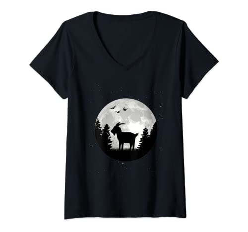 Damen Ziege Mond T-Shirt mit V-Ausschnitt Damen Ziege Mond T-Shirt mit V-Ausschnitt von Ziegenhalter Ziegen Ziegenhirte Kleidung