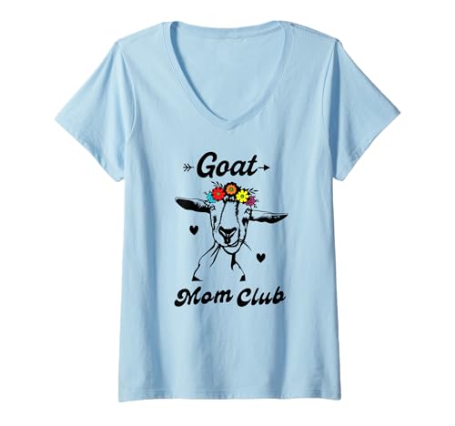 Damen Goat Mom Club T-Shirt mit V-Ausschnitt von Ziegenmama T -Shirt für Männer Frauen Mädchen