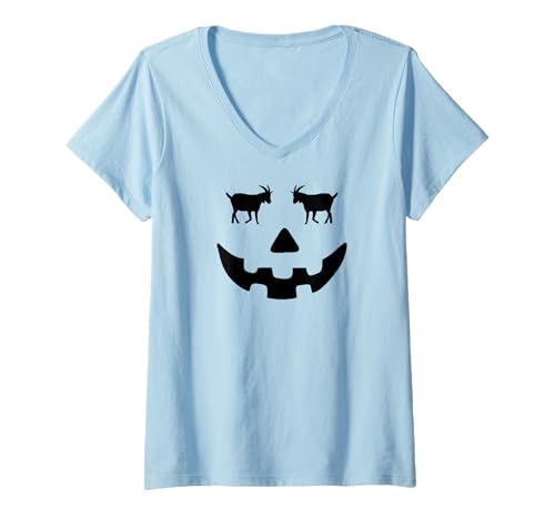 Damen Kürbisziege Halloween T-Shirt mit V-Ausschnitt von Ziegenmama T -Shirt für Männer Frauen Mädchen