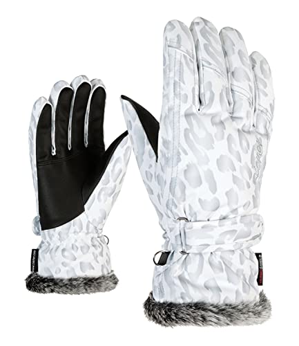 Ziener Damen Skihandschuhe Winterhandschuhe Handschuhe KIM lady glove 801117, Farbe:Weiß, Artikel:-193 leo, Größe:8 von Ziener