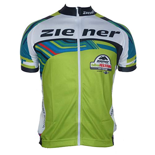 Ziener Team Bike Jersey Herren Fahrradtrikot Fahrrad Trikot mit Front RV 159821G(490 Lime - grün, Weiss, bunt Gemustert,52) Sondermodell Bike Festival Garda Trentino von Ziener